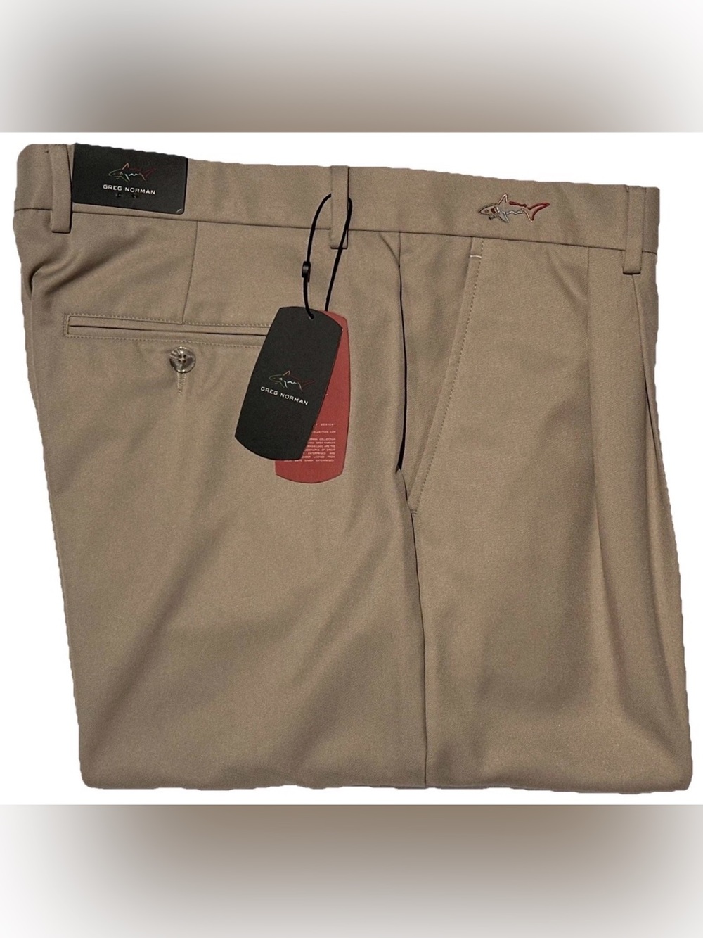 NEW GREG NORMAN DRESS PANTS 36 X 34 PRO FIT GOLF PANTS BEIGE